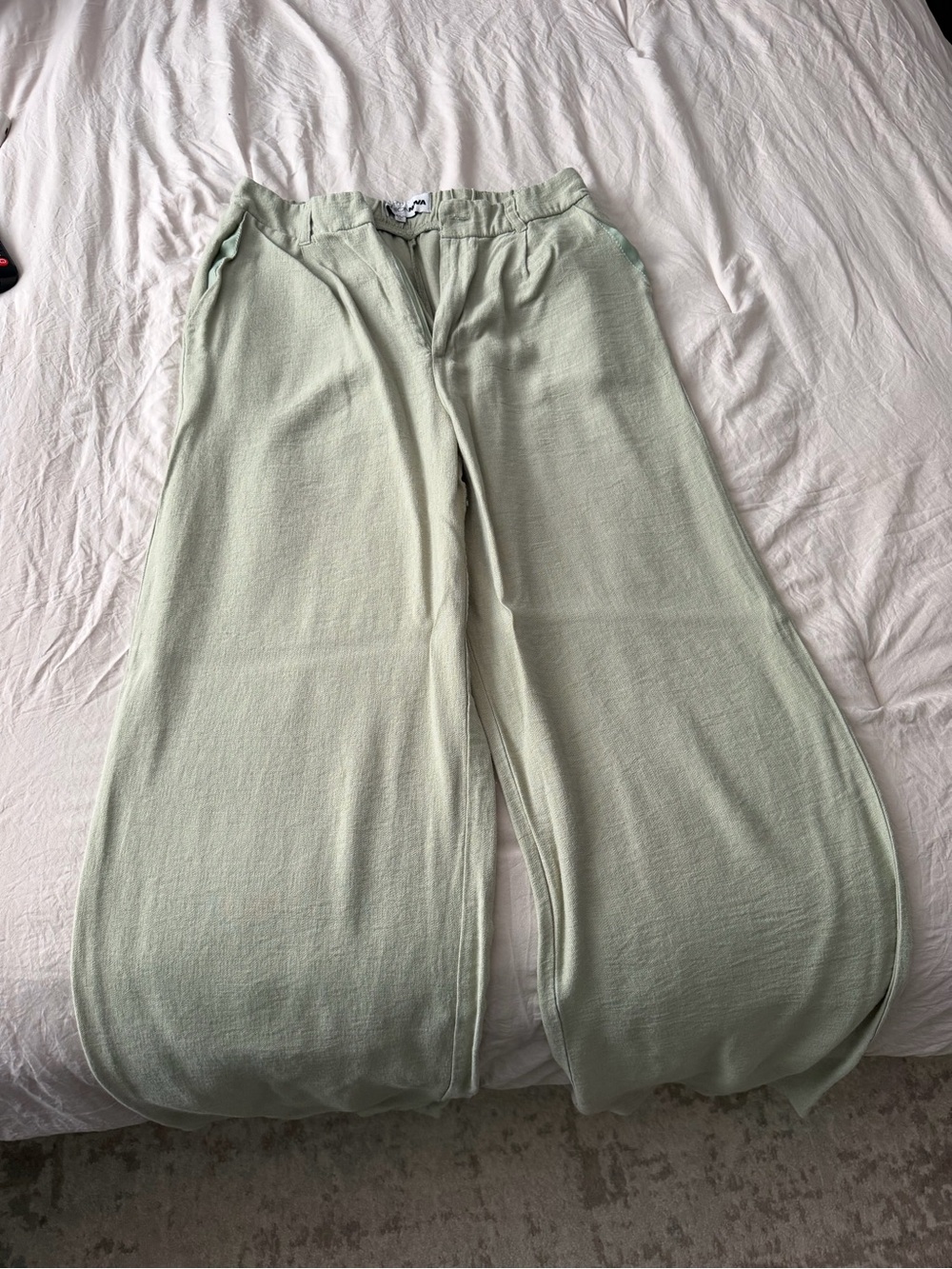 Fashion Nova Light Sage Green linen Trousers